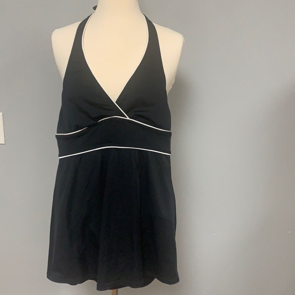 Lands End Black White Halter Swim Wear Tankini Top Size‎ 6